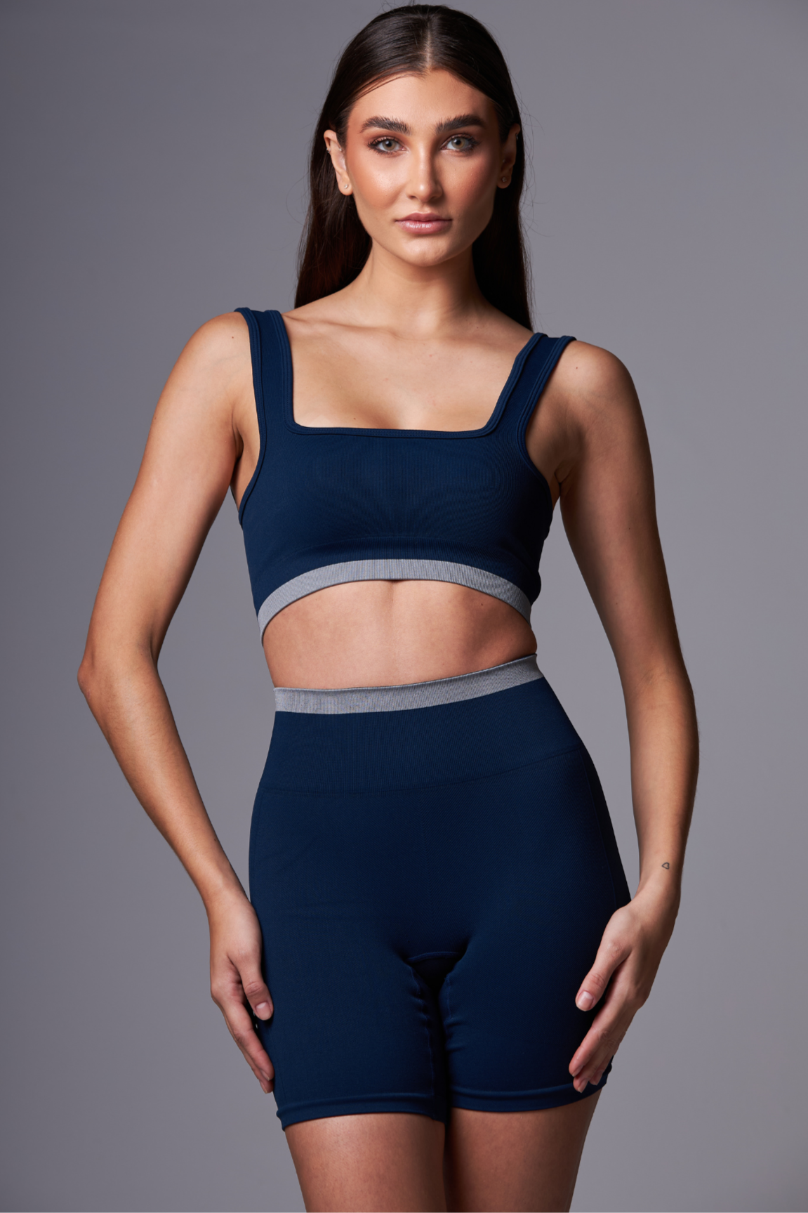 Top Stripe Seamless Azul Marinho&Rhodium