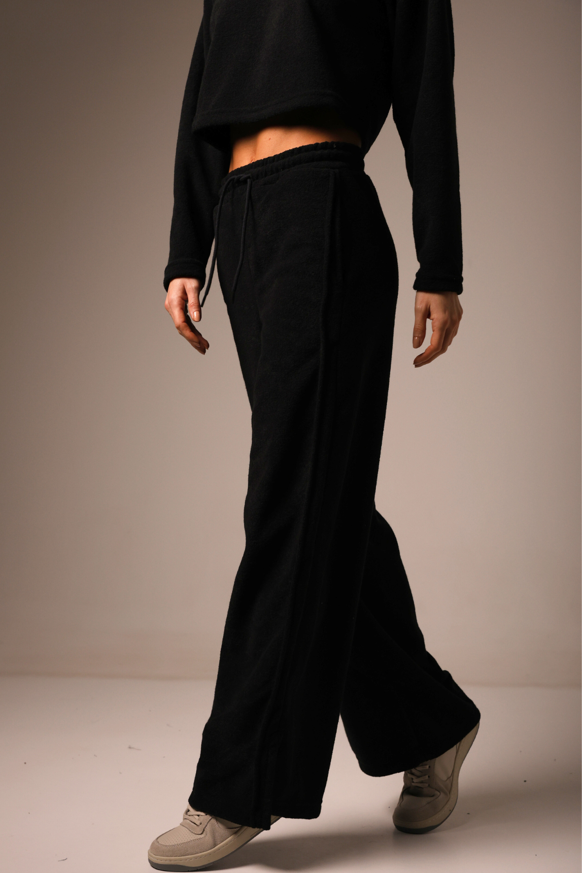 Wide Leg Boucle Black
