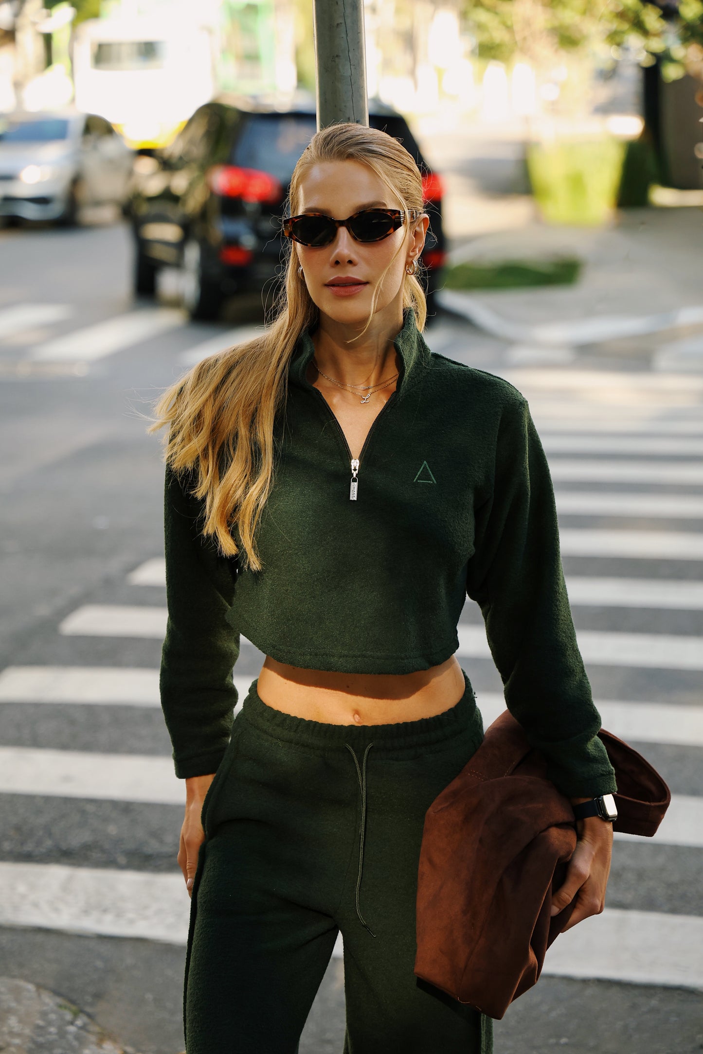 Long Sleeve Cropped Boucle Dark Sea