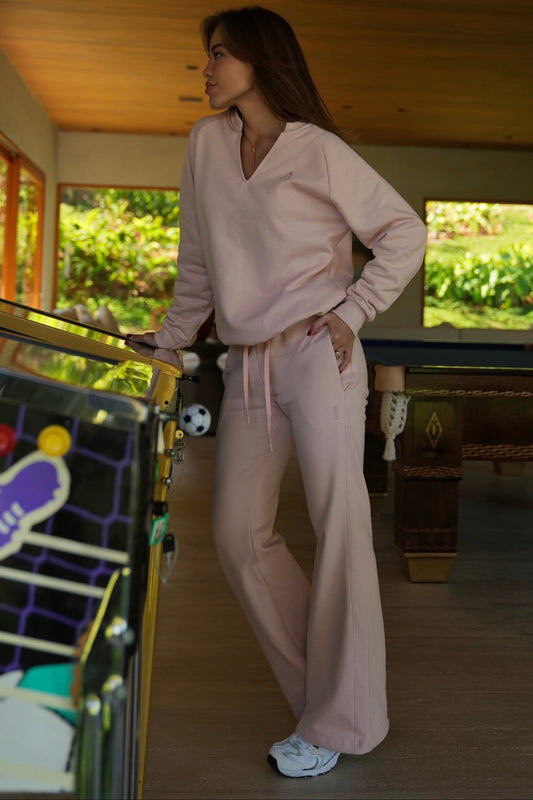 Calça Moletom Straight Flare Light Pink