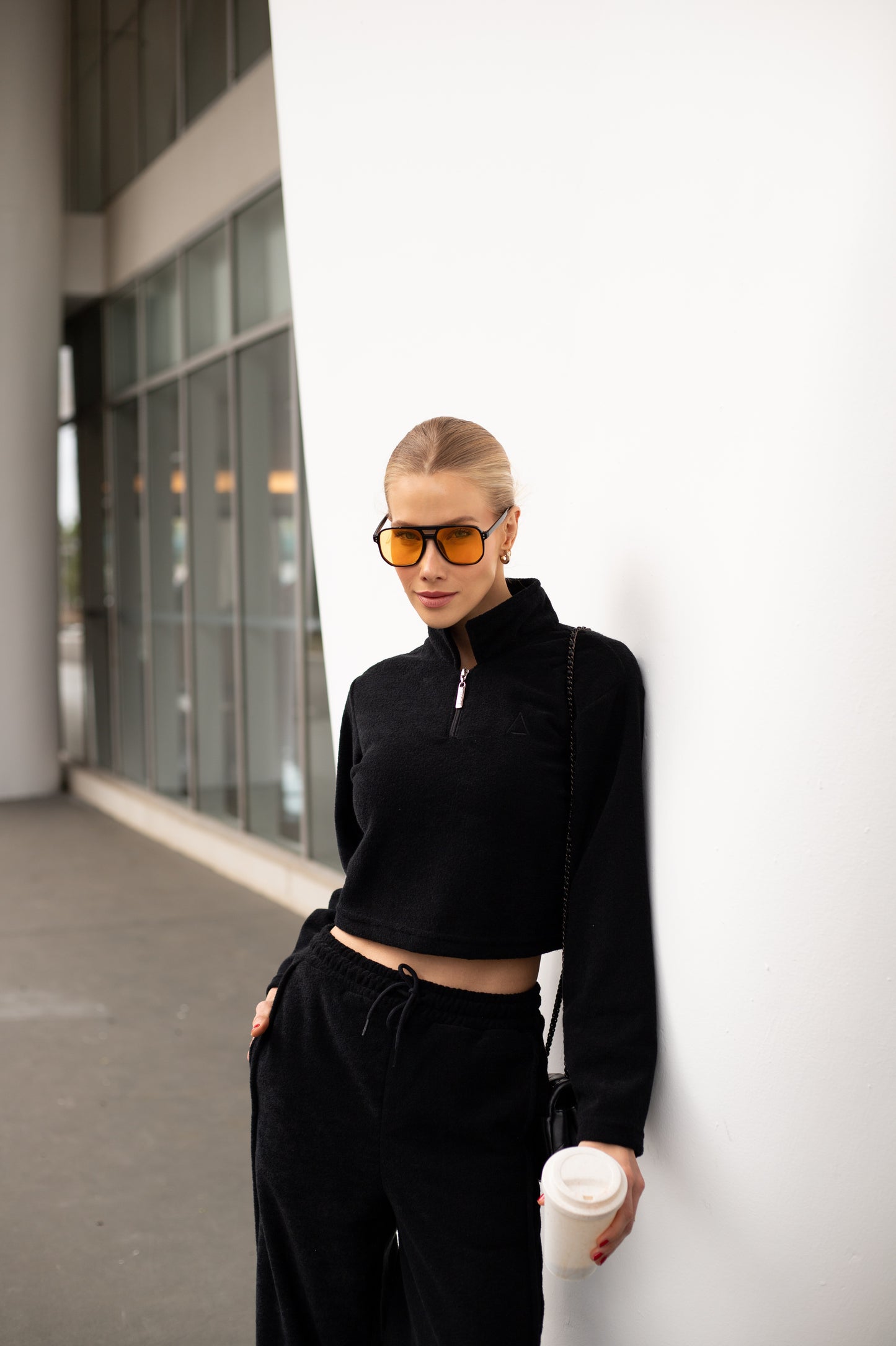 Long Sleeve Cropped Boucle Black