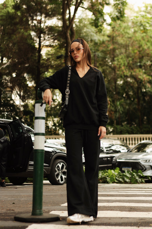 Calça Moletom Straight Flare Black
