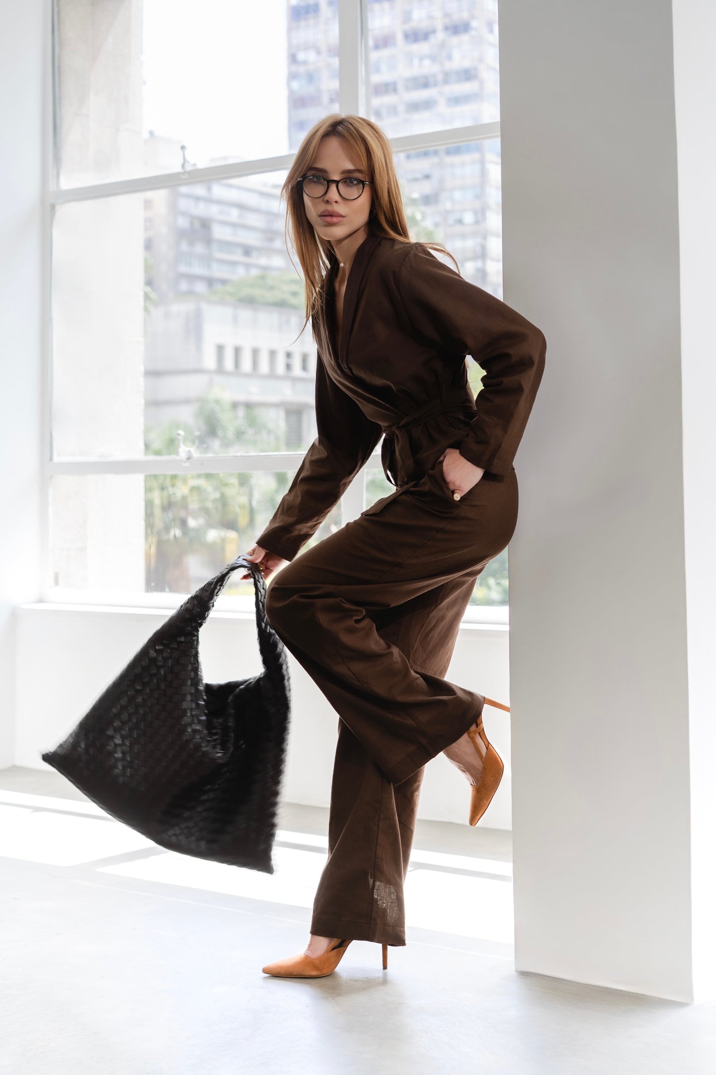 Wide leg Linho Dark Brown