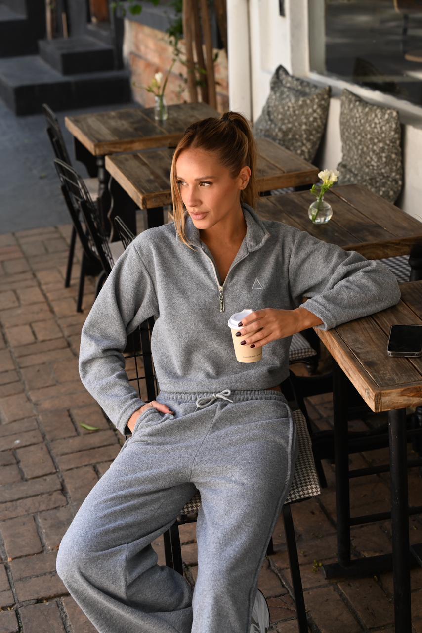 Long Sleeve Cropped Boucle Grey