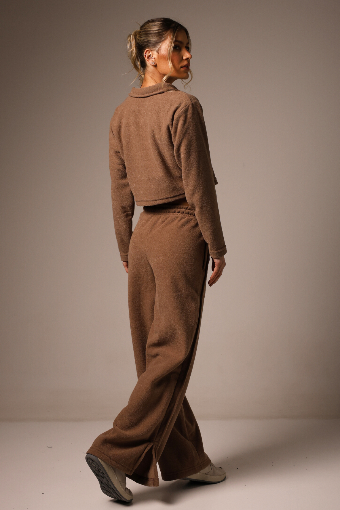 Long Sleeve Cropped Boucle Brown