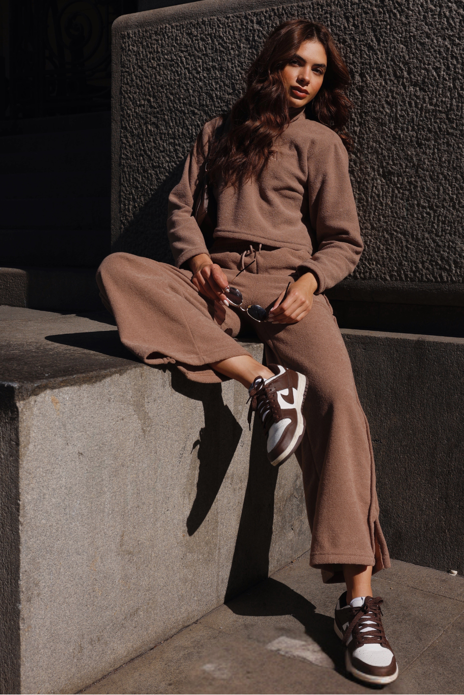 Long Sleeve Cropped Boucle Brown