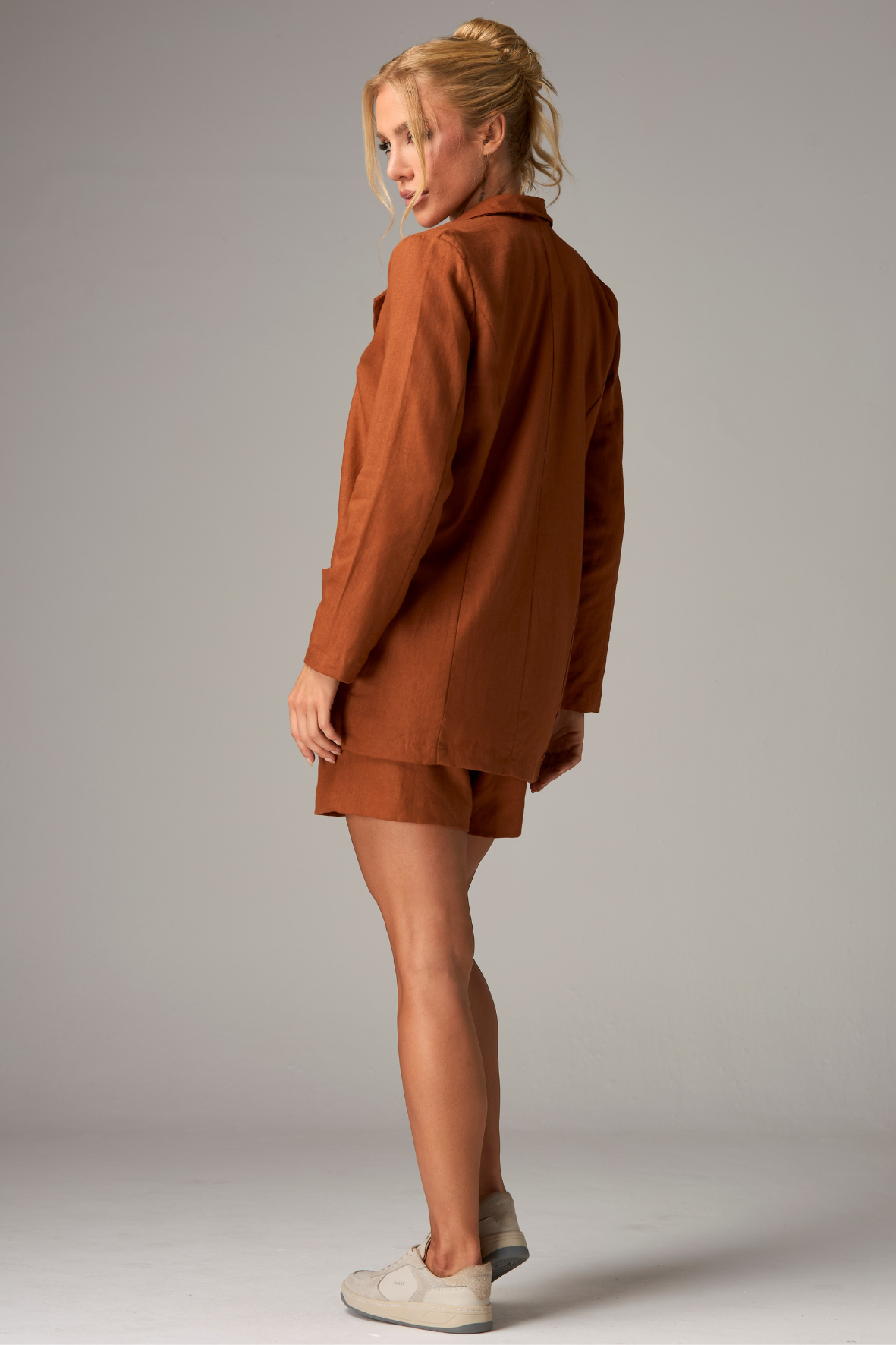 Shorts Wide Linho Brown