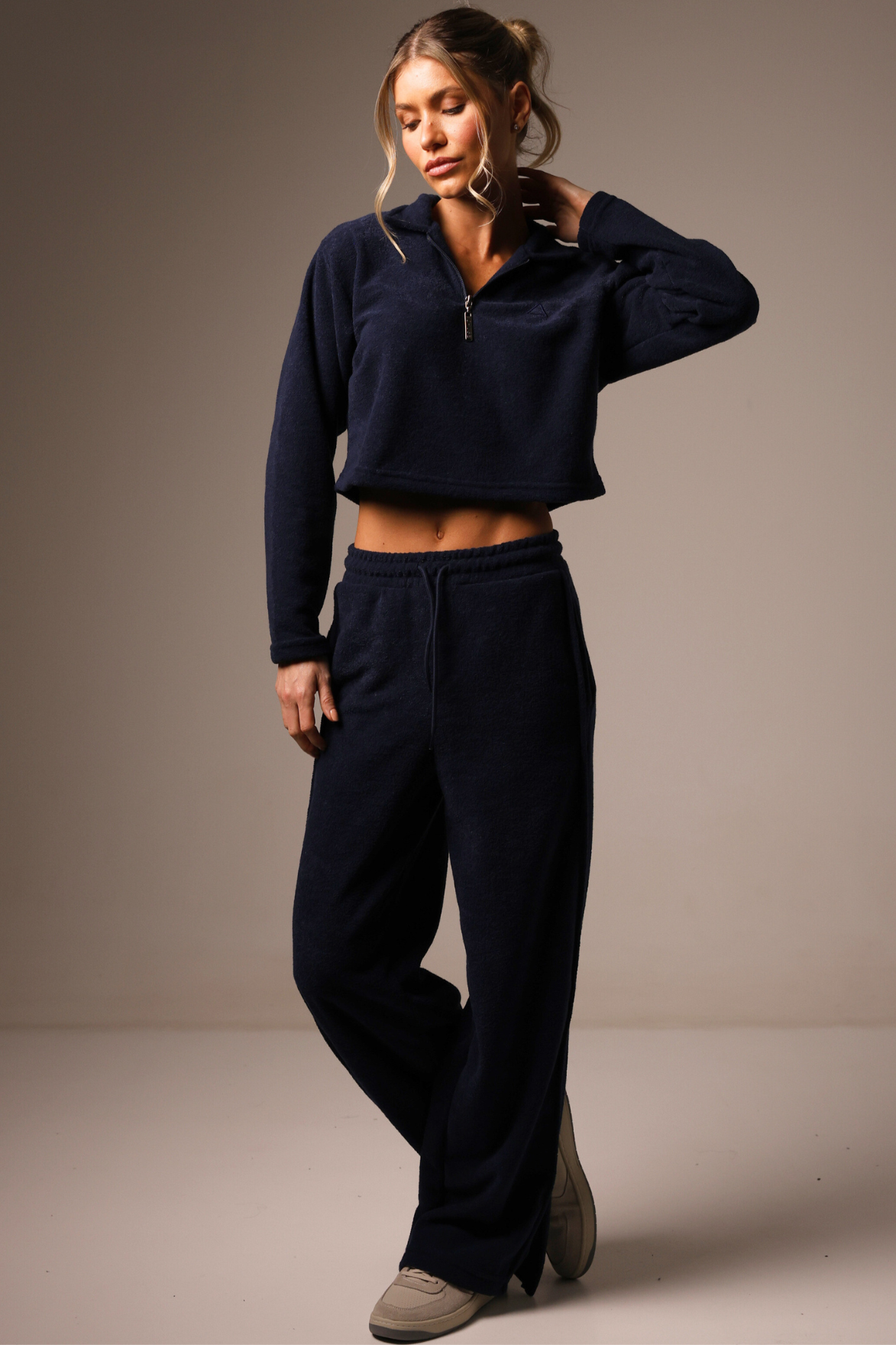 Wide Leg Boucle Navy Blue