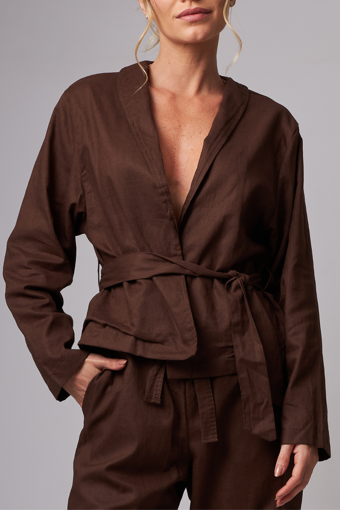 Kimono Linho Dark Brown