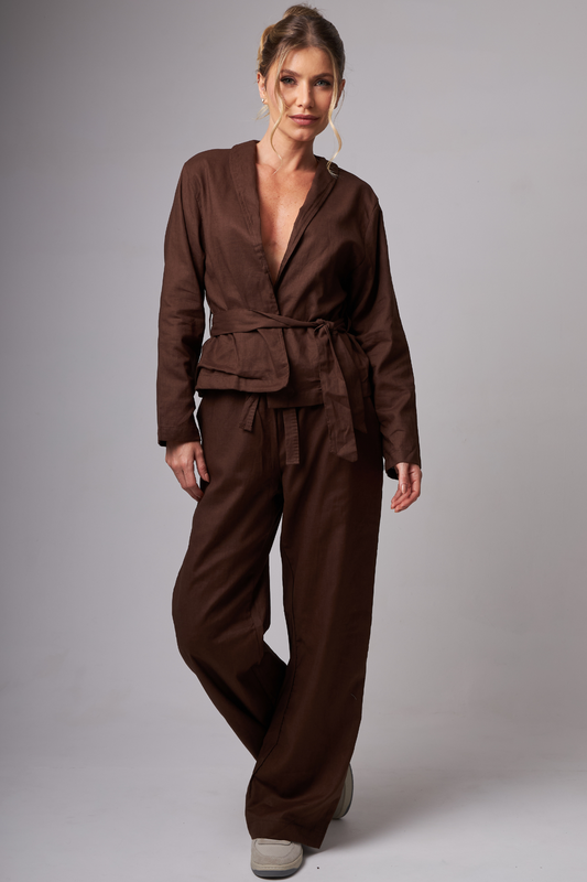 Wide leg Linho Dark Brown