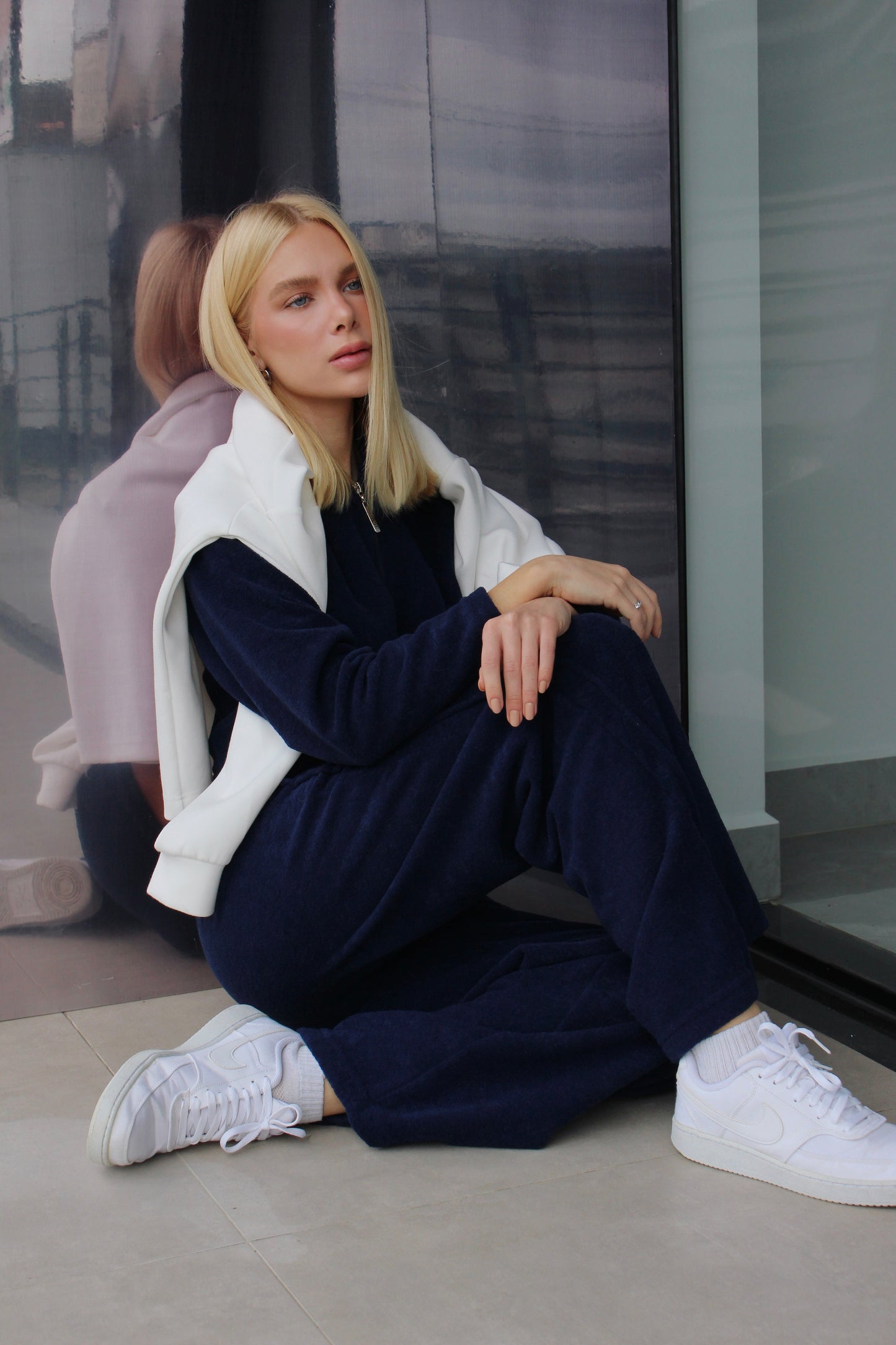 Wide Leg Boucle Navy Blue